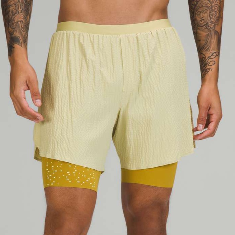 Lululemon Surge Lined Short 6” Special Edition Dew Green Auric Gold Size L